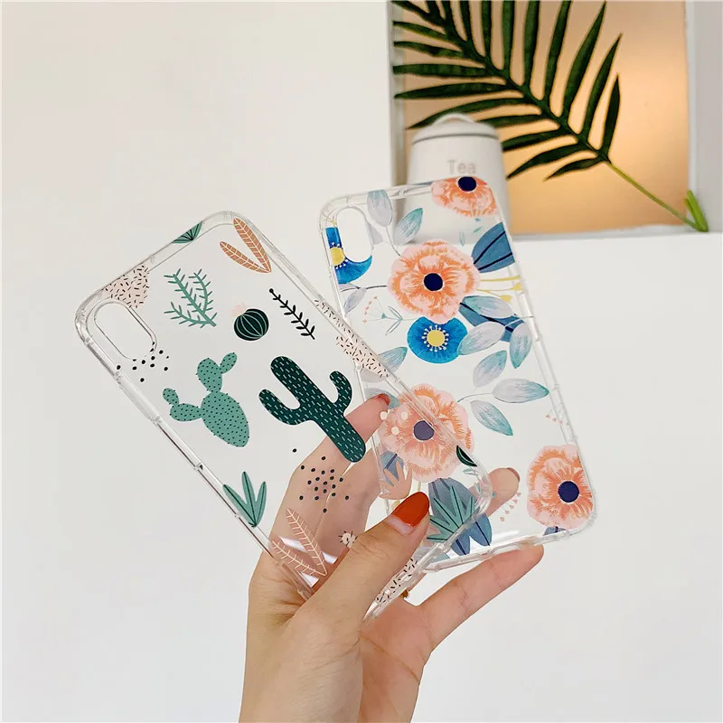 Прозрачный мягкий чехол из ТПУ с цветком кактуса для iphone X 6 S 7 8 plus максимальный XR XS