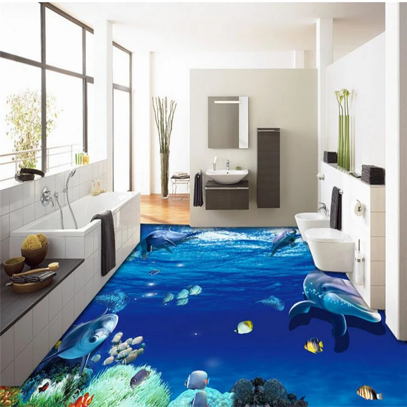 Wellyu Tide world dolphin water 3D настил на заказ большой Фреска ПВХ водонепроницаемый