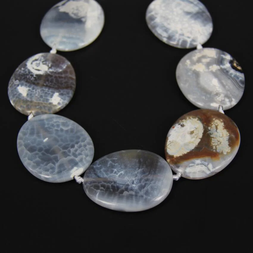 New Item!Natural Dragon Veins Achate Stones Drilled Loose Beads Oval Slice Shape Pendant Necklace Big Size Smooth | Украшения и