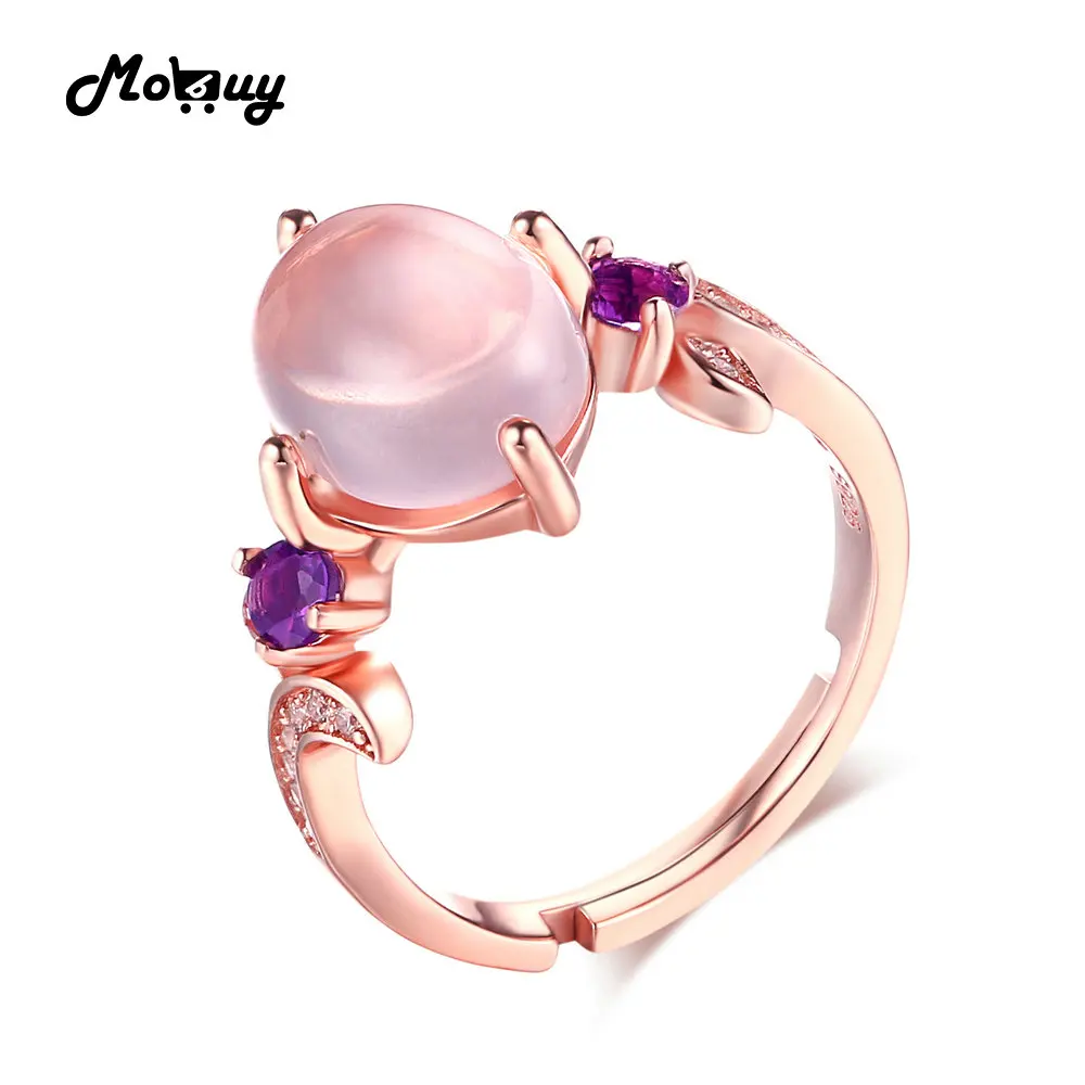 MoBuy MBRI017 Овальные розовые Кварцевые Регулируемые кольца серебристые золотистые