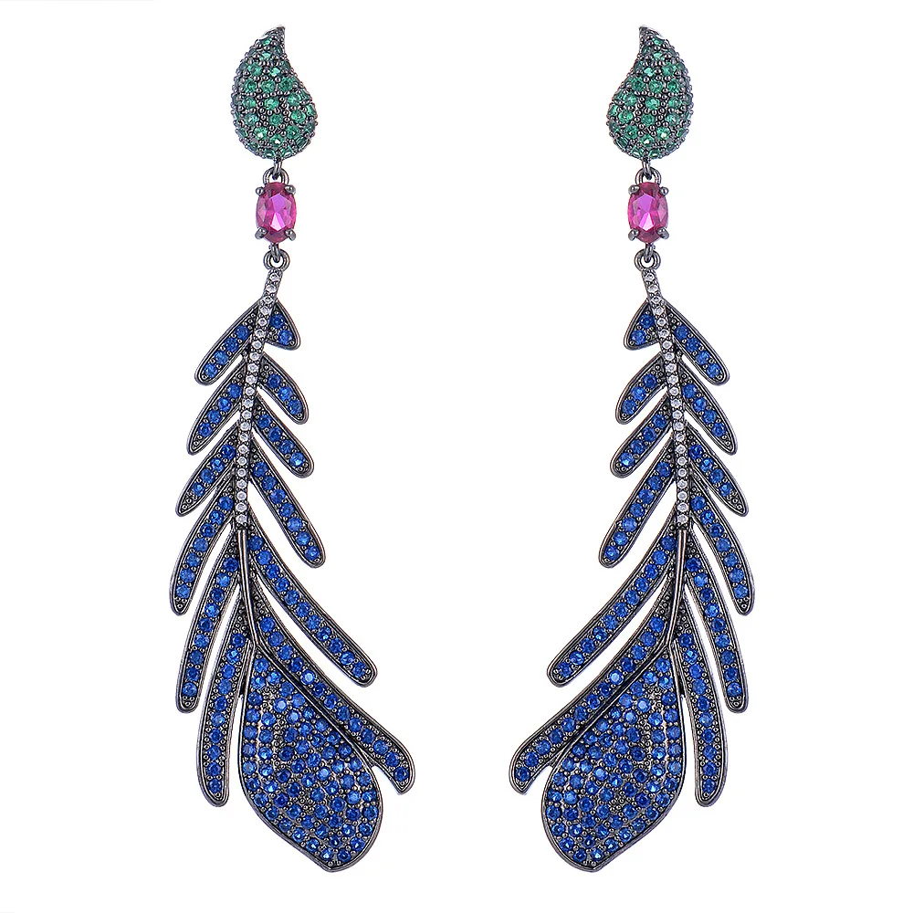 GODKI 83mm Luxury Feather Leaf Full Cubic Zirconia Engagement Wedding Party Nightclub Earring Dressing Up Jewelry | Украшения и