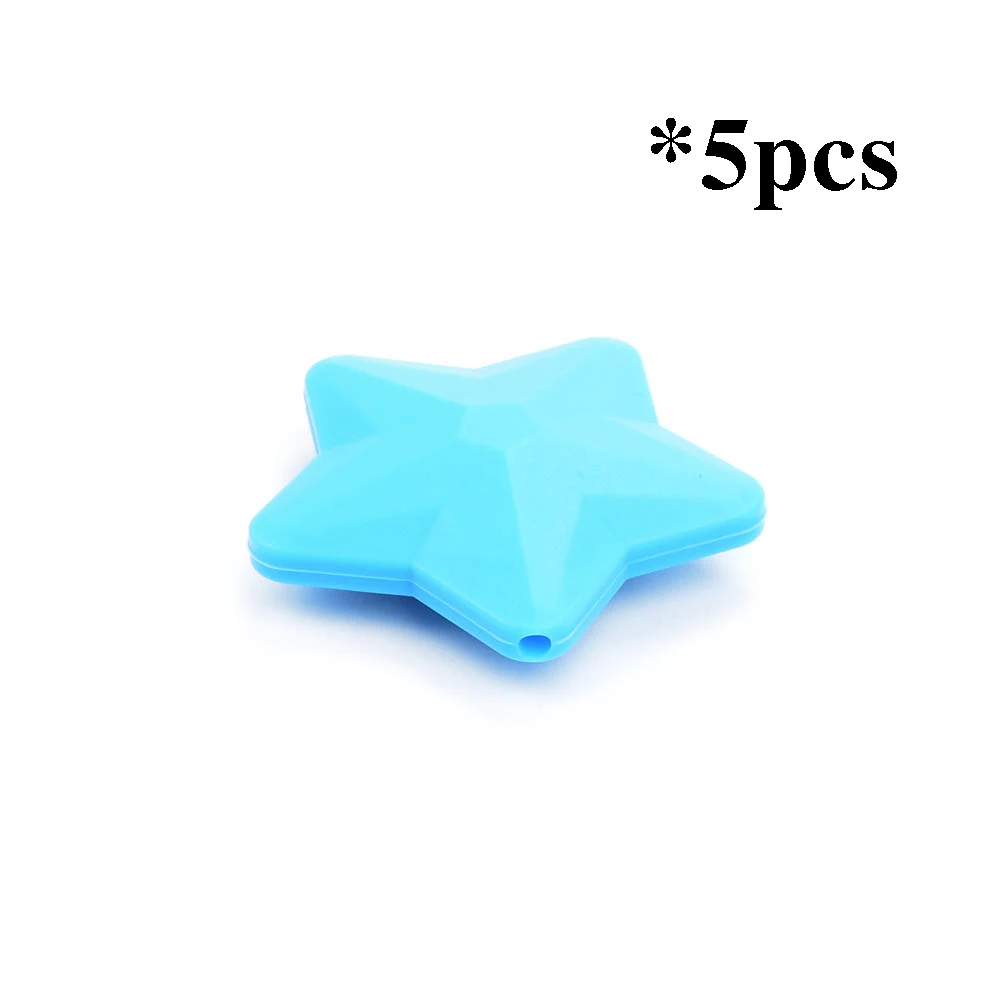 deep skyblue LOFCA, 5 шт., Звездные силиконовые бусины, Мягкий прорезыватель, форма звезды, BPAFREE, для детей, сделай сам, ювелирный браслет, ожерелье и подвеска, уход за полостью рта - Цвет: deep skyblue