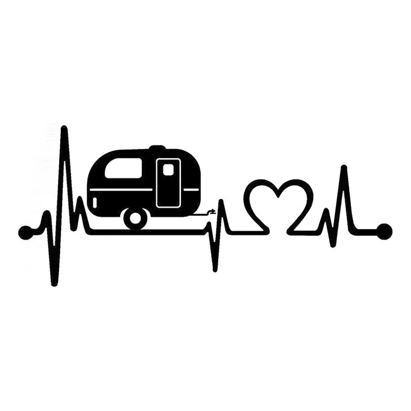 Motorcycle Stickers Camper Travel Hiker Heartbeat Vinyl Car Sticker Black/Silver |