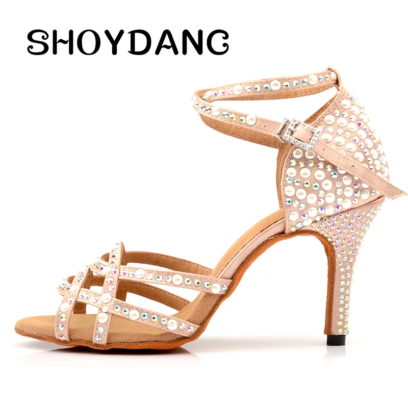 Женские туфли для латиноамериканских танцев SHOYDANC и жемчужные стразы женская