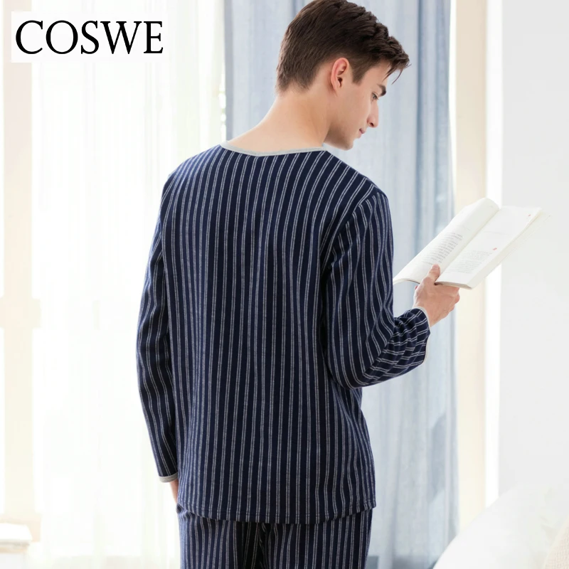 Coswe Новый Для мужчин Хлопковые пижамы длинные Masculinos для S набор с длинным Брюки Homme