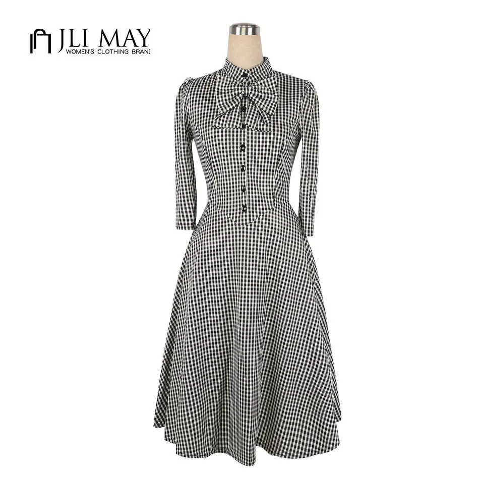 JLI MAY женское винтажное платье в клетку черное красного цвета для вечеринки