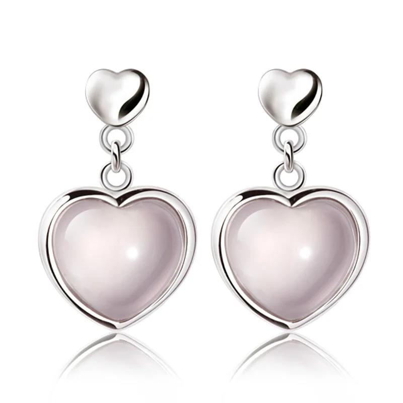 

925 sterling silver romantic love heart natural opal stone ladies stud earrings jewelry female women Valentine's Day gift