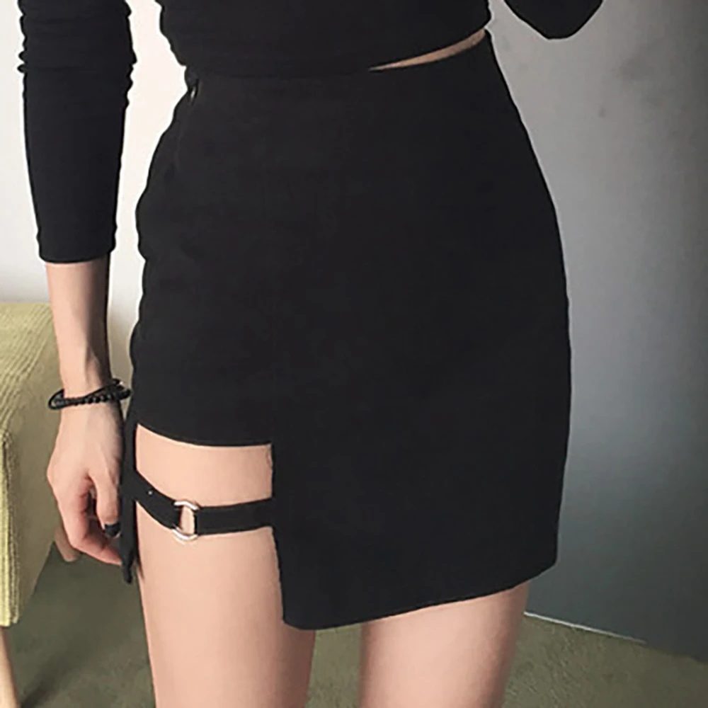 Короткая облегающая мини-юбка, женская летняя обтягивающая юбка с завышенной талией, в стиле Харадзюку, черная, Готическая