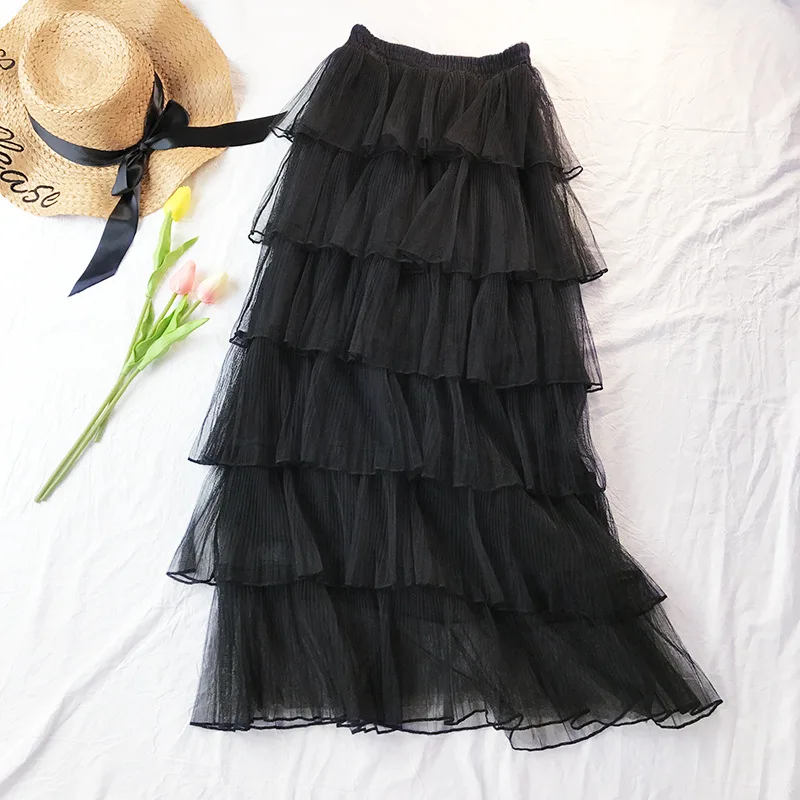 2019 Summer Fashion Womens Lace Princess Fairy Style 6 layers Voile Tulle Skirt Bouffant Puffy Long Tutu Skirts | Женская одежда