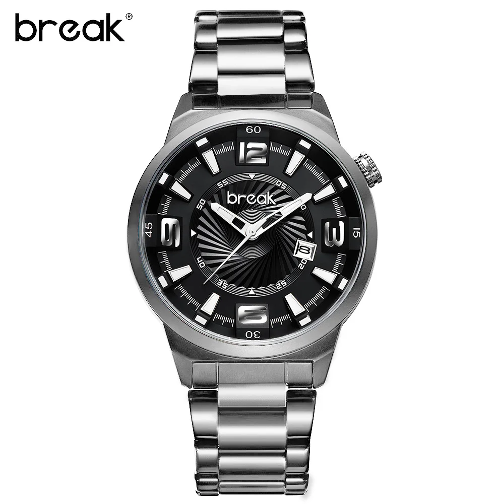 Relogio Masculino Break креативные водонепроницаемые мужские часы из нержавеющей стали лучший бренд класса люкс Спортивные кварцевые наручные часы Мужские часы - Цвет: silver steel black