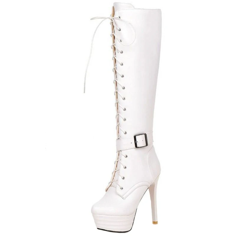 Женские сапоги до колена на шпильке 13 см с круглым носком|Сапоги колена| |