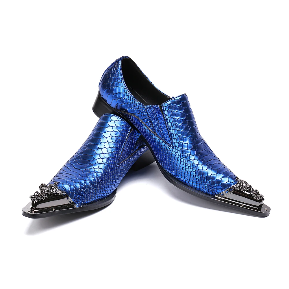 Christia Bella New Fashion Blue Men Genuine Leather Shoes Snake Pattern Wedding Dress Slip on Party Formal Big Size | Обувь