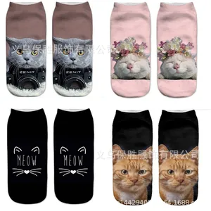 Новинка, женские 3D носки, брендовые модные носки унисекс, рождественские носки, забавные женские носки до щиколотки с котом