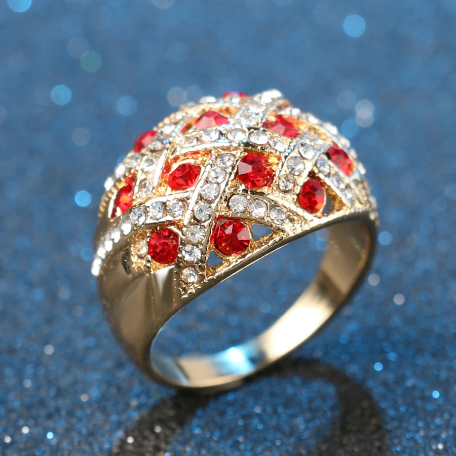 Модные обручальные кольца с красным кристаллом серебряного цвета для женщин