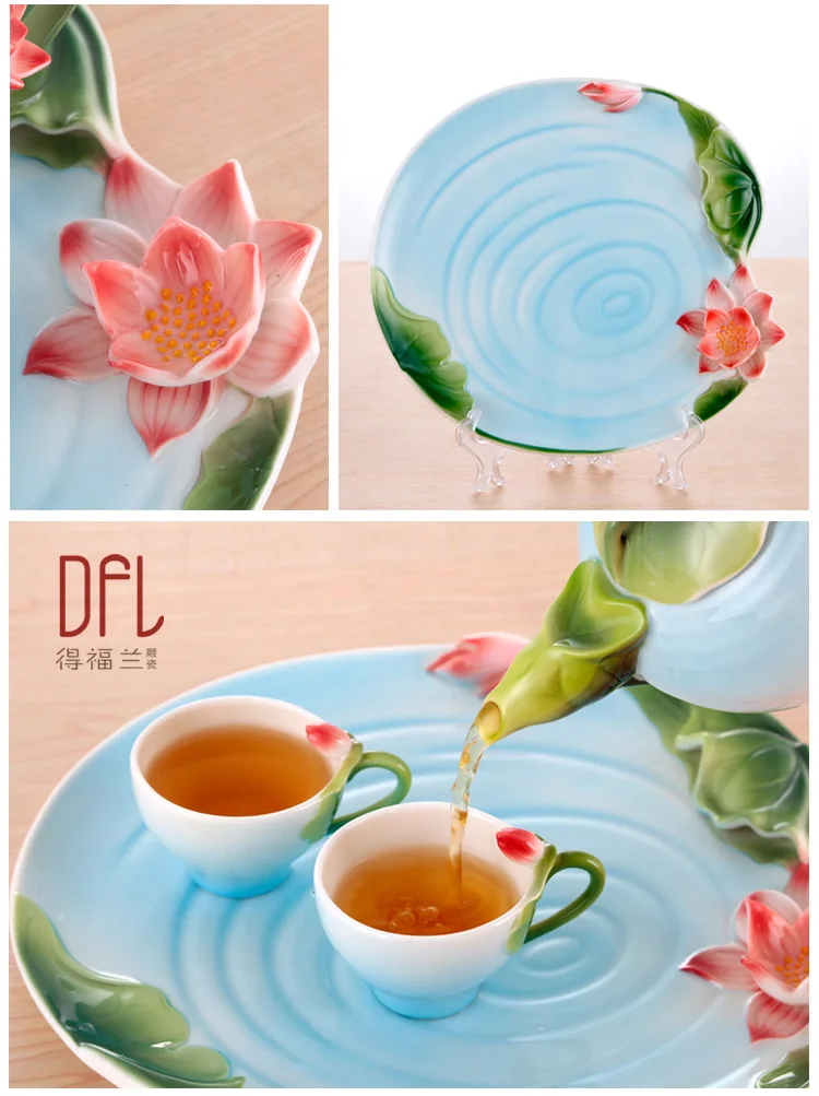 Китайский кунг Fu6PCS эмалированный фарфоровый набор для кофе чайный набор, чашки Высококачественный Керамический Чайник Европейская кружка для чая кофе и блюдца
