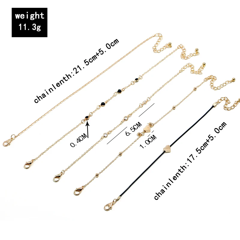 5PCS Set Ankle Bracelet Chains Gold Heart Love Charms Bohemian Boho Leg Bracelets For Women Anklet Foot Accessories Vintage 2019 | Украшения