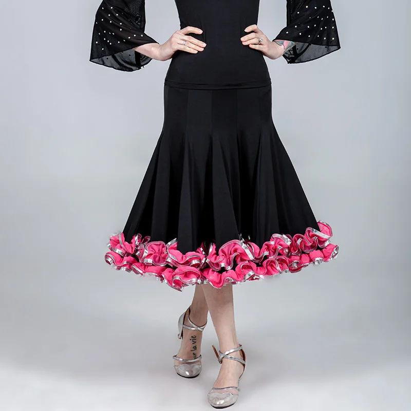 Black Skirt Новое стандартное платье для танцев для женщин, черное платье с длинным рукавом, платье для вальса, Бальные танцевальные платья, черная одежда для бальных танцев BL1728 - Цвет: Black Skirt