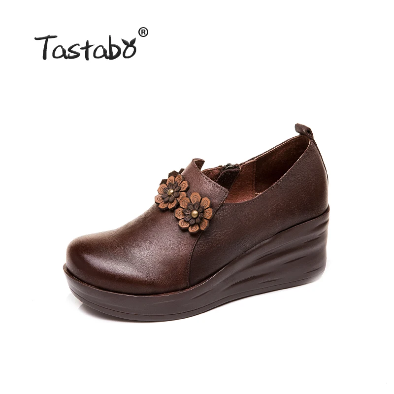 Обувь на рифленой подошве Цвет черный коричневый плоской с круглым носком