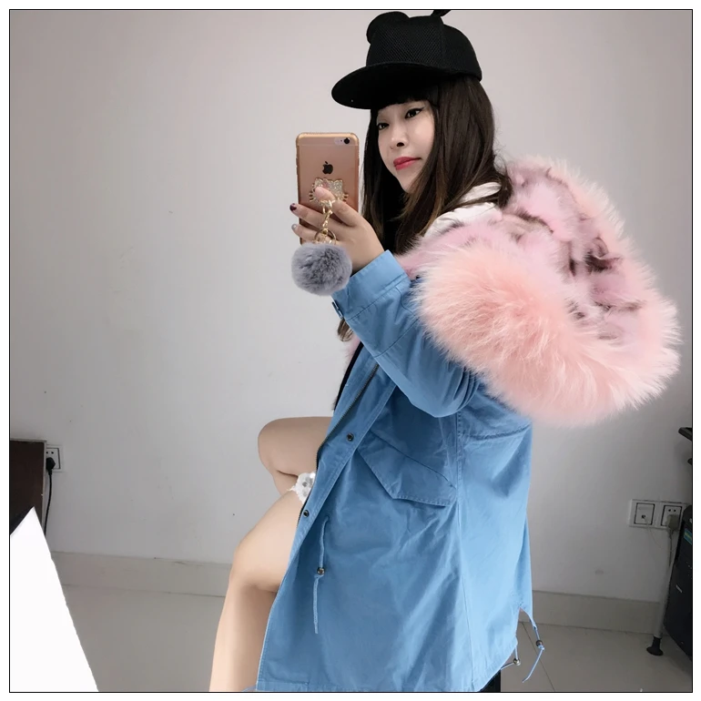 2020 Женская армейская зеленая легкая парка из натурального Лисьего меха розовая