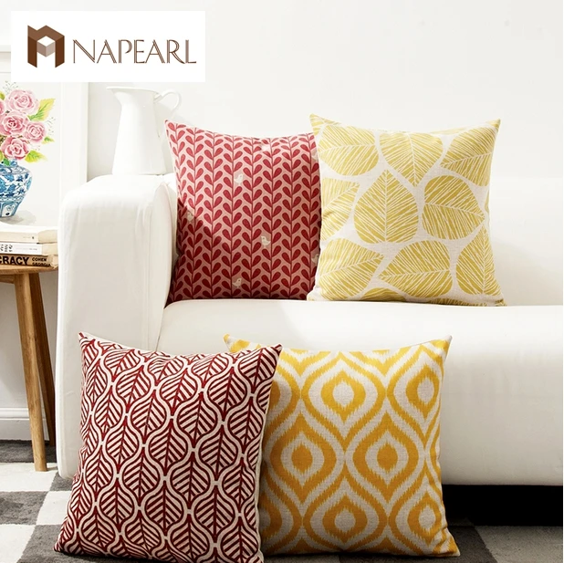 Yellow vintage brief red leaves car sofa cushion set fresh geometry fluid pillow decoration | Дом и сад