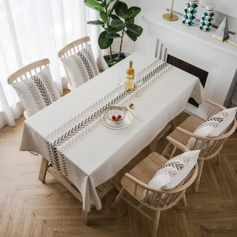 

Pastoral Wheat Pattern Embroidered Table Cloth Rectangular Polyester Waterproof Dining Table Cover Ribbon Embroidery Obrus ZC061