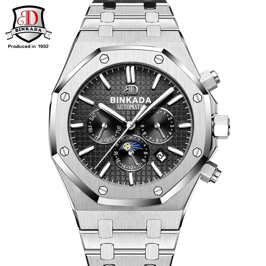 Известный BINKADA 2017 Новый Королевский Стиль Механические Часы Мужчины Стальной