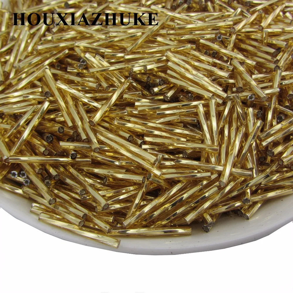 25 mm long gold or silver black color glass twisted bugle seed beads for beaded decorative garment | Дом и сад