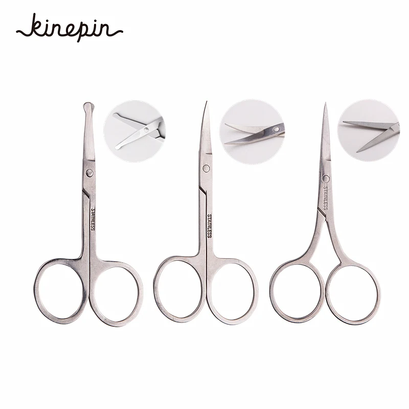 3Pcs/Lot Stainless Steel Round Tip Eyebrow Eyelash scissor+Tilted Nose Hair Scissors+Sharp Makeup Scissors|makeup scissors|eyelash scissorsround nose