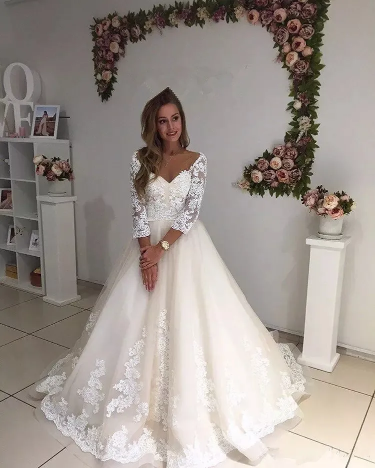 Vestido De Noiva элегантное бальное платье свадебное с аппликациями и открытой спиной