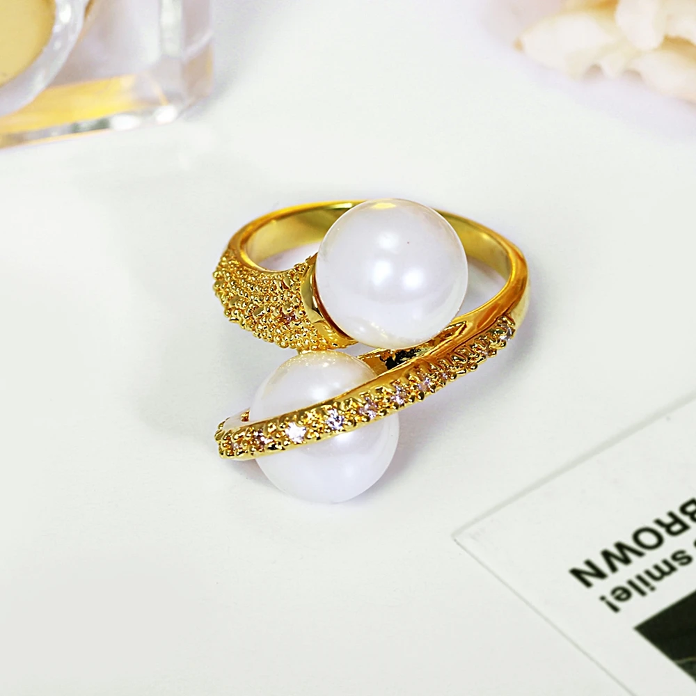 DreamCarnival1989 Infinity Finger Ring for Women Wedding Anniversary Gift for Love Gold-Color Created Pearls Jewelry Anillo Moda