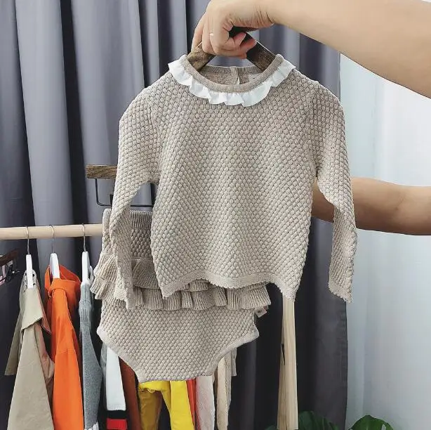 2019 Autumn Winter Girls Knit Set Ruffles Baby Girl Boys Suit Kids Clothes | Мать и ребенок