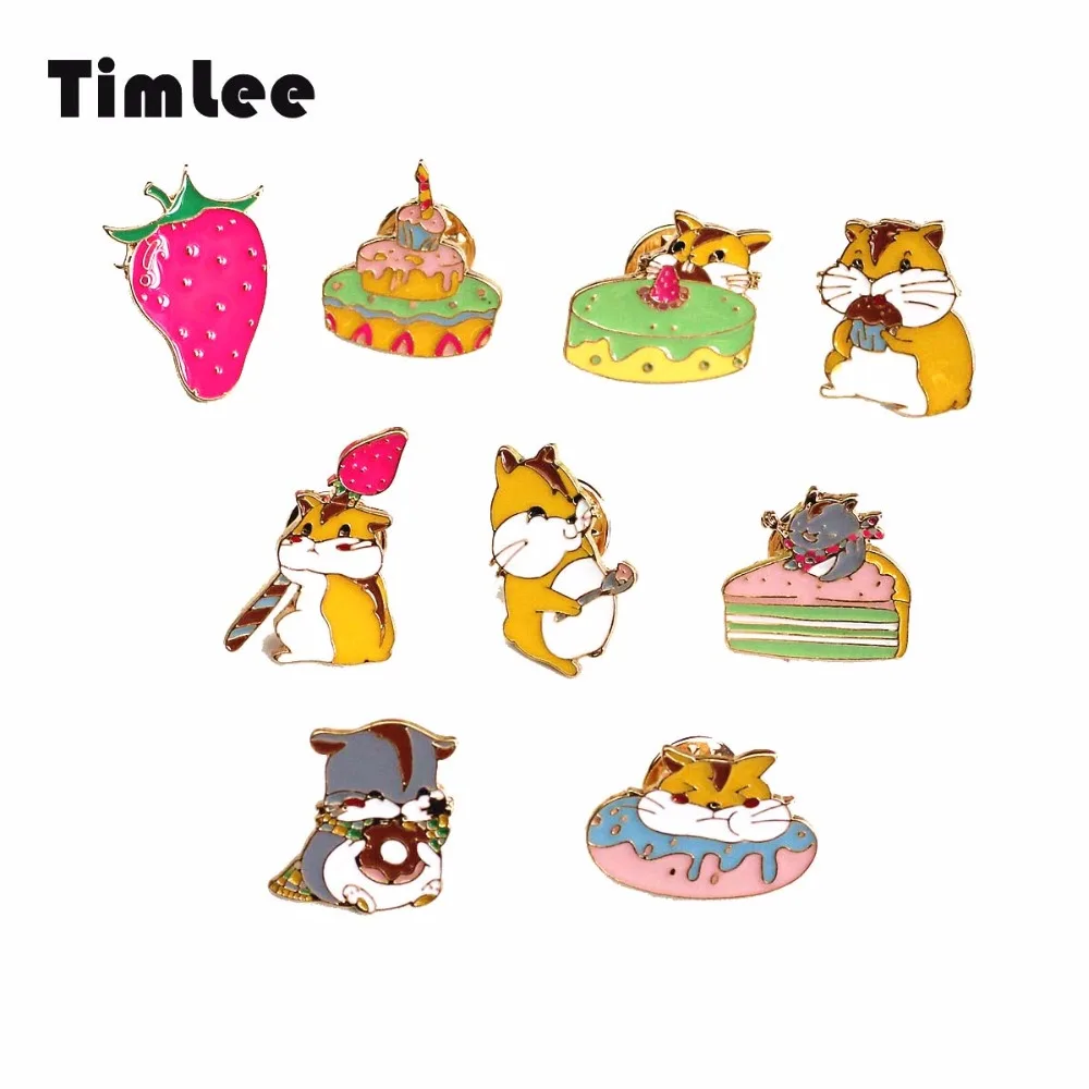 Timlee X306 мультфильм милый кот клубника торт пончики металлическая брошь булавки