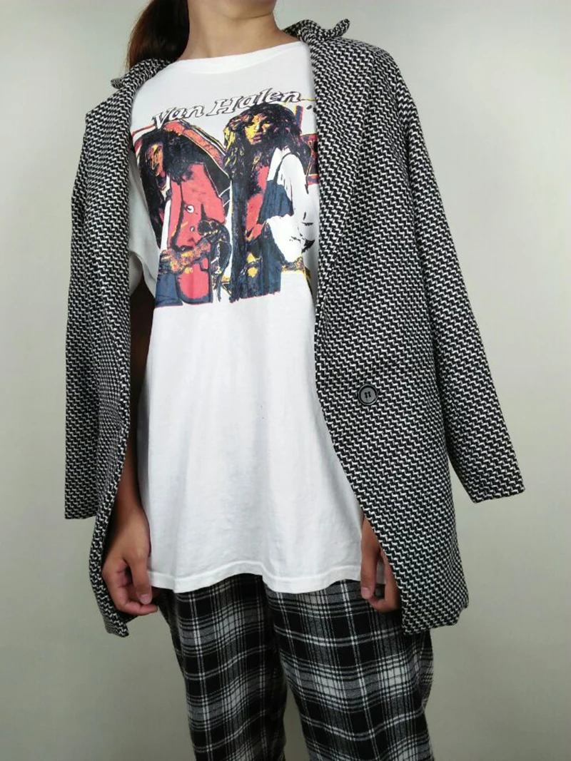 Winter Coat Women Fashion Formal Jacket Women Plaid Woolen Single Button Long Blazer mujer Plus Size 5XL 6XL