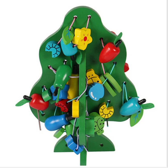 Зеленые деревянные бусины в форме дерева пазл на веревке креативная ручная