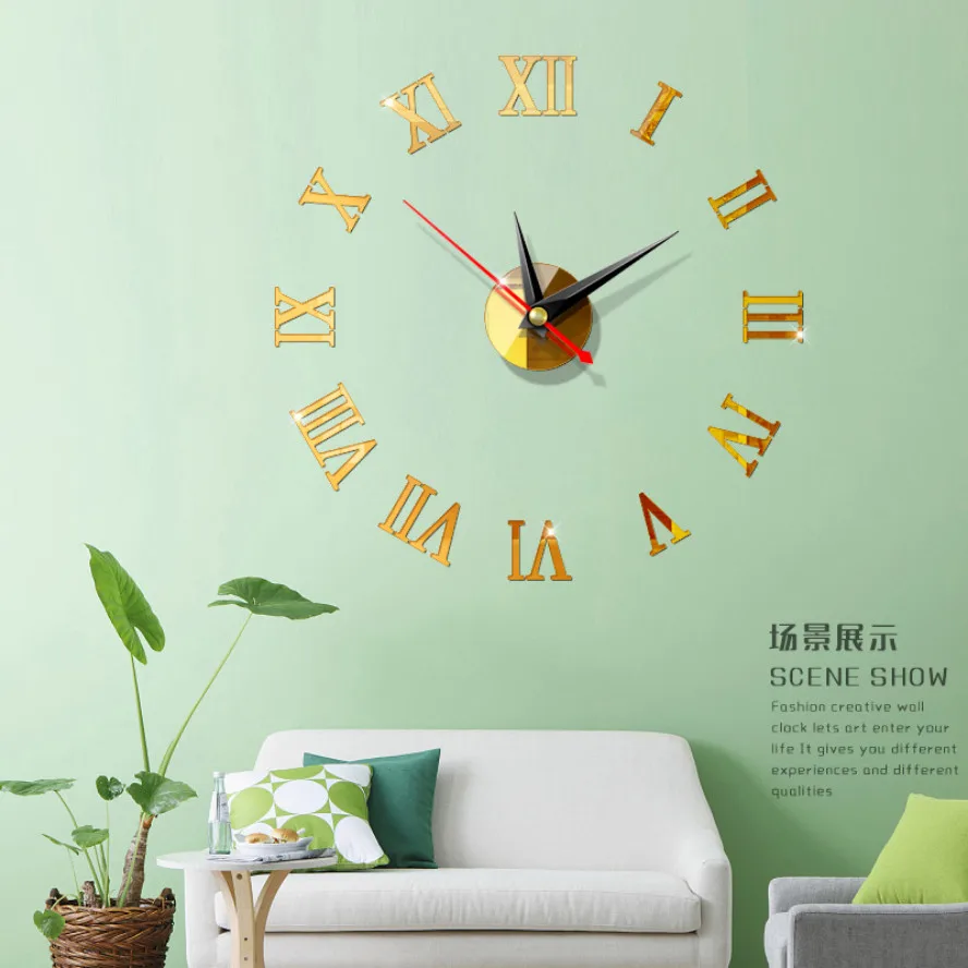 Настенные часы Horloge 3d римские цифры Diy акриловые зеркальные наклейки украшение