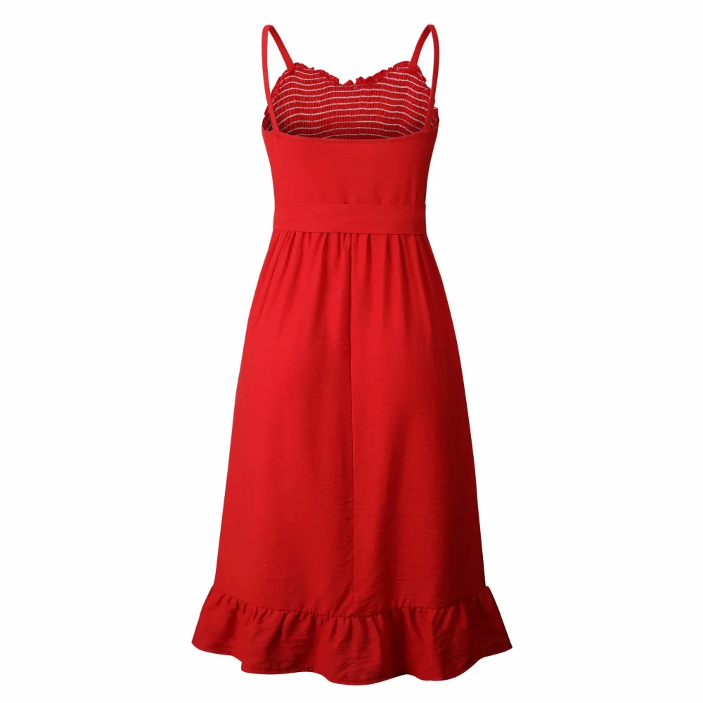 Женское Красное Бандажное платье без рукавов с высокой талией повседневное
