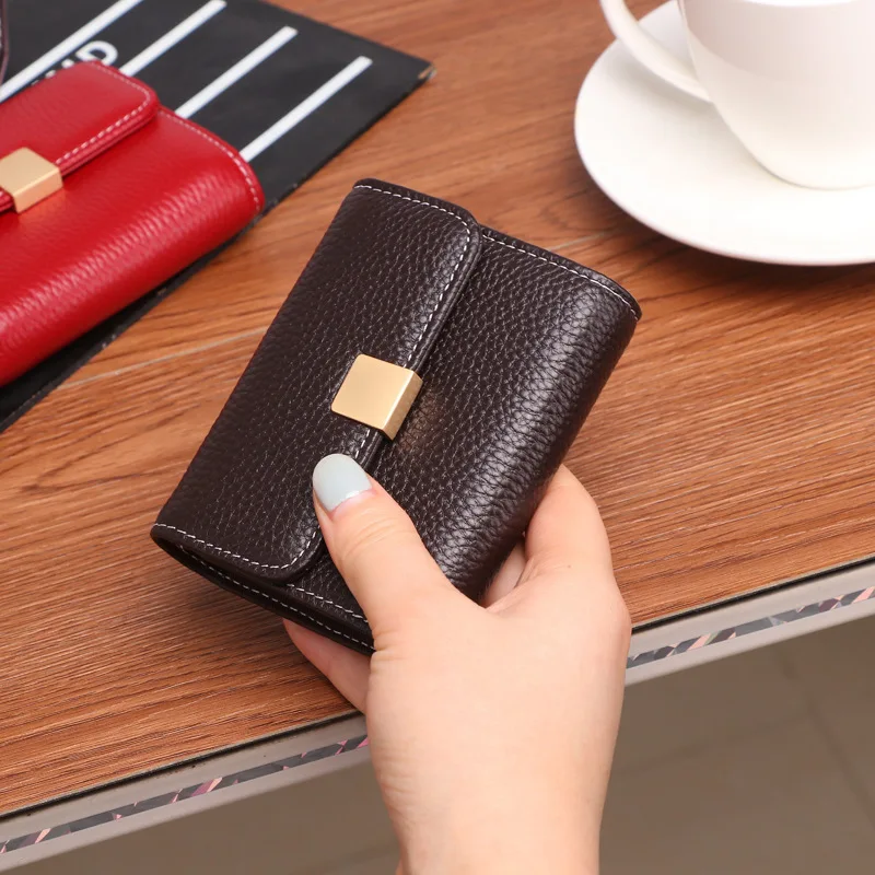 Coffee Маленький женский кошелек, короткий клатч, Rfid, кредитный держатель для карт, Дамский кошелек для монет, кошелек из натуральной кожи, женский кошелек, карман для денег - Цвет: Coffee