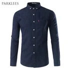 Повседневная мужская рубашка на пуговицах, брендовая мужская классическая рубашка, Высококачественная приталенная деловая полосатая Мужская Строгая рубашка 3XL