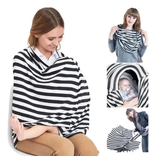 2017 Nursing Breastfeeding Cover Scarf Baby Car Seat Canopy Infinity Stretchy Shawl Stripe Print Pregnant Coat One Size | Женская одежда