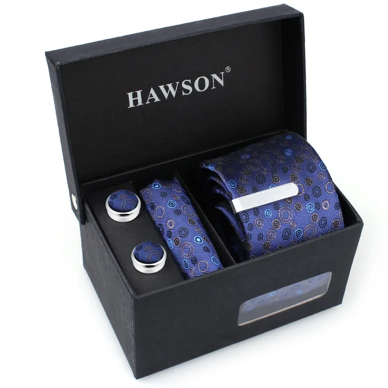HAWSON Colorful Pattern Necktie Set with Pocket Square Tie-Clip and Button Cover Cuff-links Hot Selling | Аксессуары для одежды