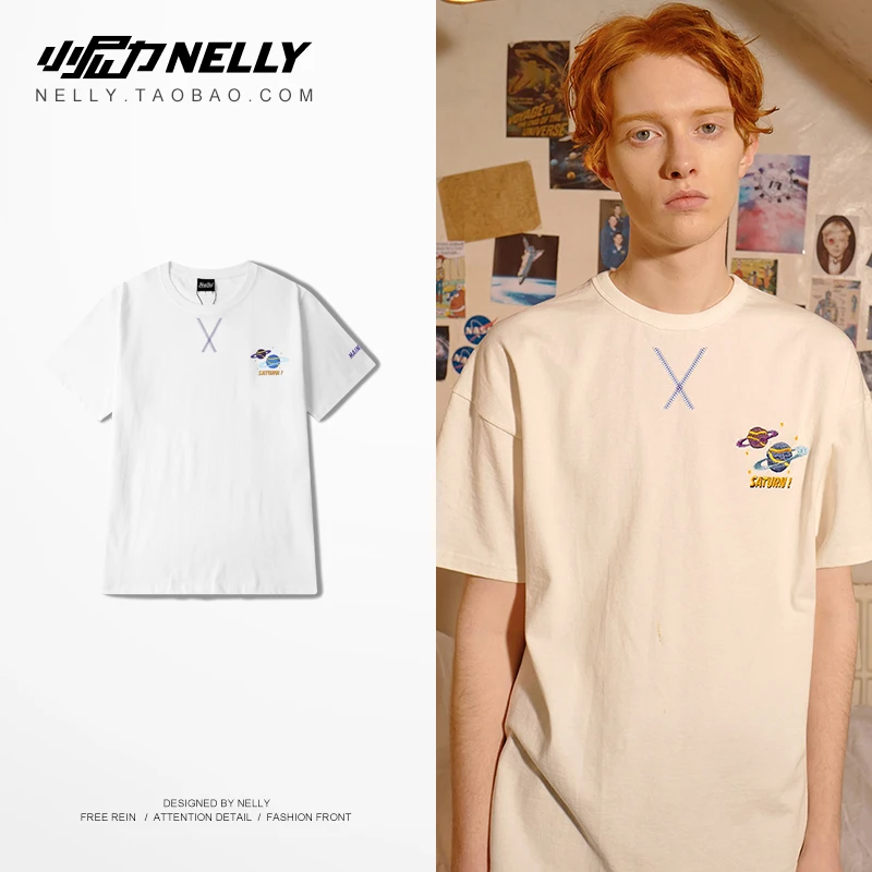 NELLY 2019 Summer Universe Planet Print Short Sleeve Shirt American Style Casual Street Dress Hip Hop Band T-Shirt Tee Male | Мужская