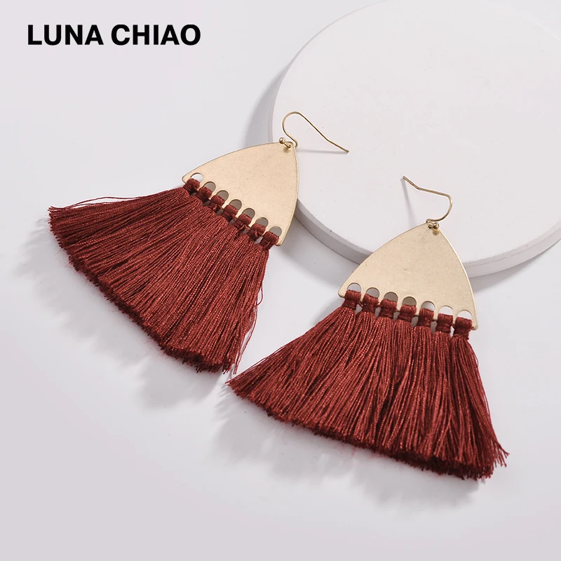 Женские серьги-подвески с бахромой LUNA CHIAO Осенние хлопковые серьги кисточками 5
