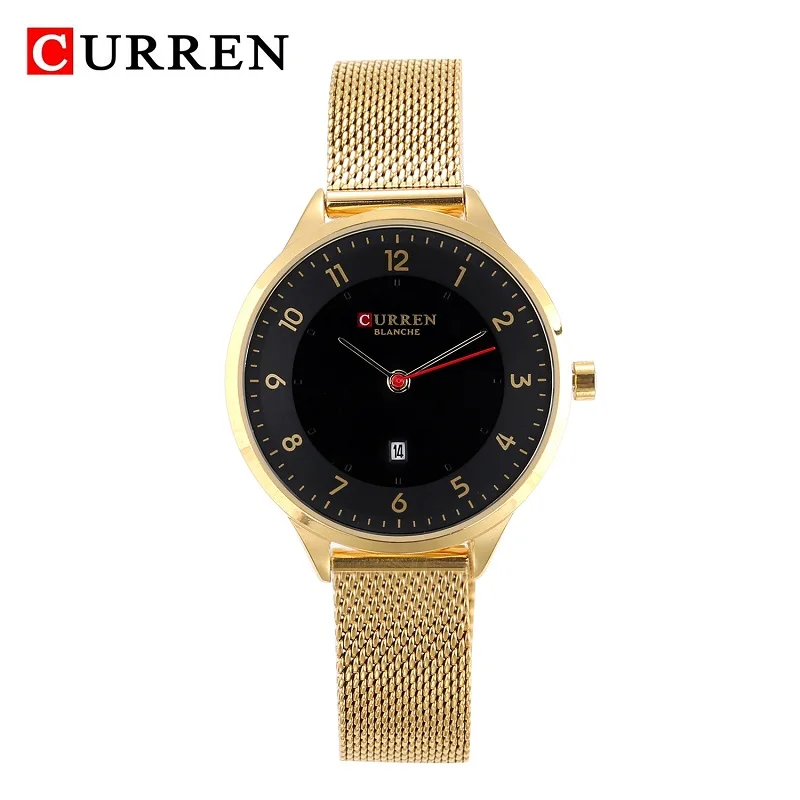 Gold Black CURREN, женские часы, модные, розовое золото, кварцевые часы, для девушек, Лидирующий бренд, Роскошные, женские, повседневные, наручные часы, женские часы, Reloj Mujer - Цвет: Gold Black