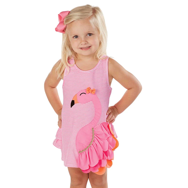 

Baby Girl Swan Dress Infant Bebe Newborn Toddler Pink Striped Cartoon Flamingo Animal Dress Children Girls Clothes