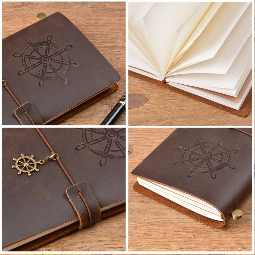 Блокнот из натуральной кожи с гравировкой компас самолет путешествия Журнал