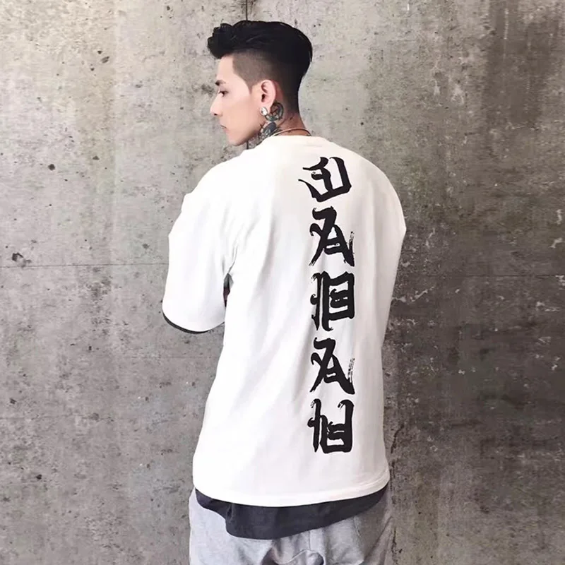 Мужская Harajuku футболка хип-хоп Уличная Футболка Мода зло кандзи принт летняя