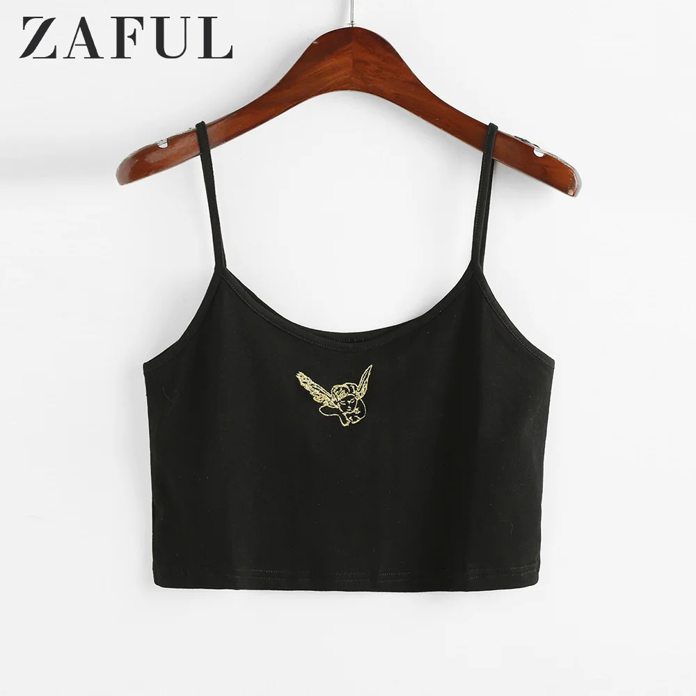 ZAFUL Льяное платье Вышитый патч сексуальный кроптоп тонкий Ремень Короткая