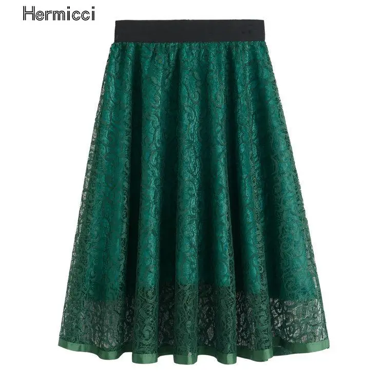 Женская кружевная юбка с вышивкой винтажная средней длины цветочной и высокой