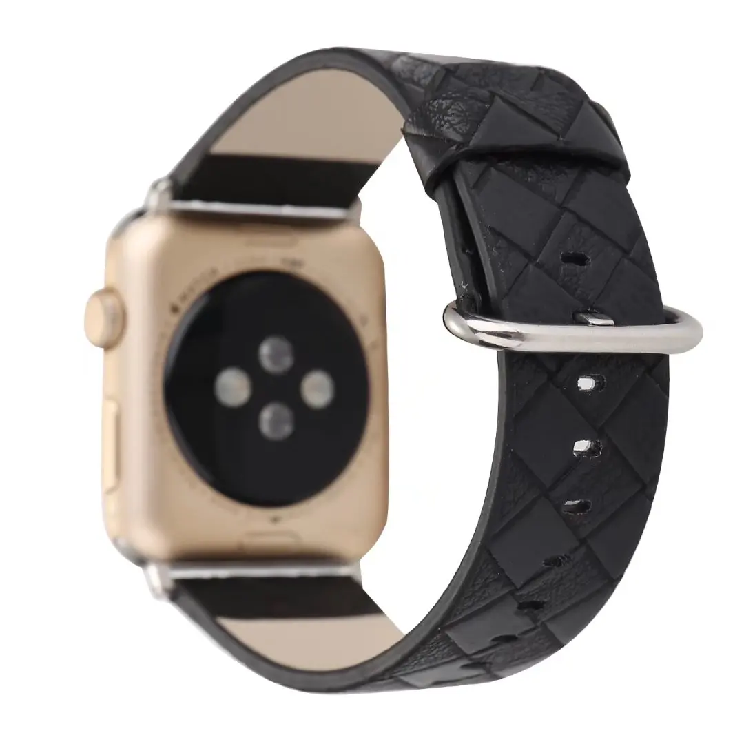 Кожаный ремешок в полоску LX для Apple Watch Series 3 2 1 на запястье с металлической
