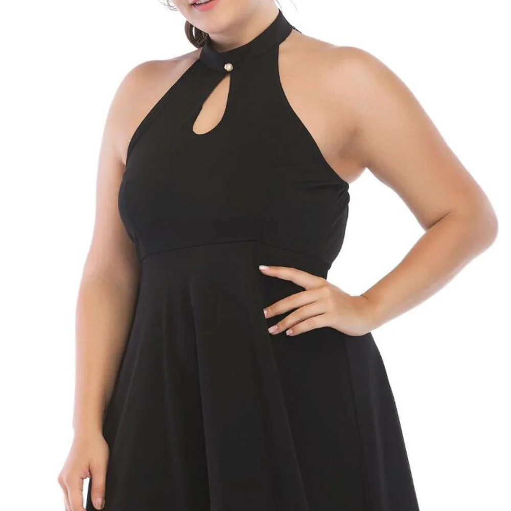 Женские платья больших размеров черный сексуальный воротник хомутиком без спины